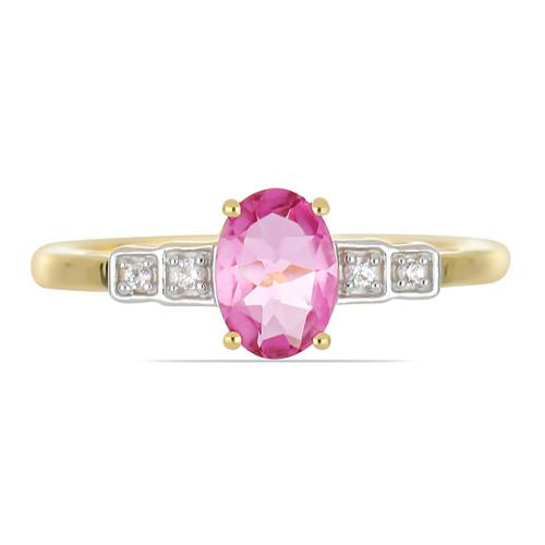 BUY 14K GOLD REAL PINK TOPAZ GEMSTONE WHITE DIAMOND CLASSIC RING